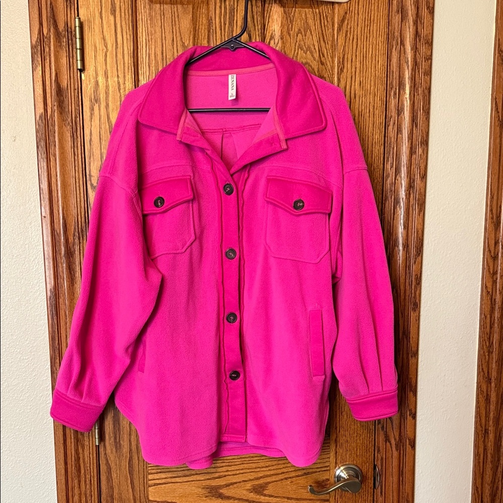 Zenana Vibrant Pink Button-Up Jacket